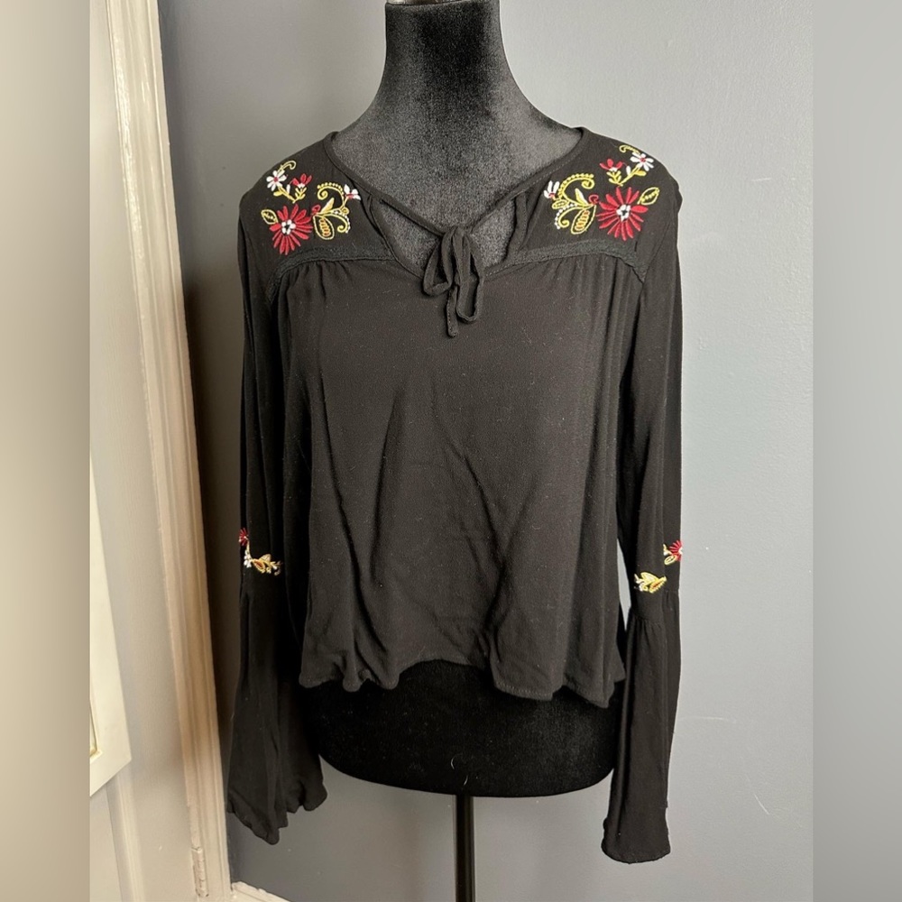 Black flared sleeve blouse